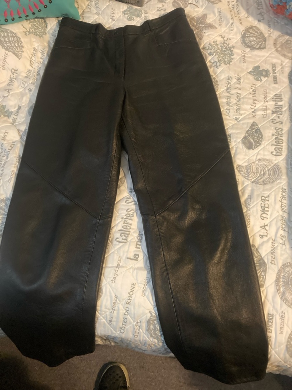 Black Faux Leather Boot-Cut Pants